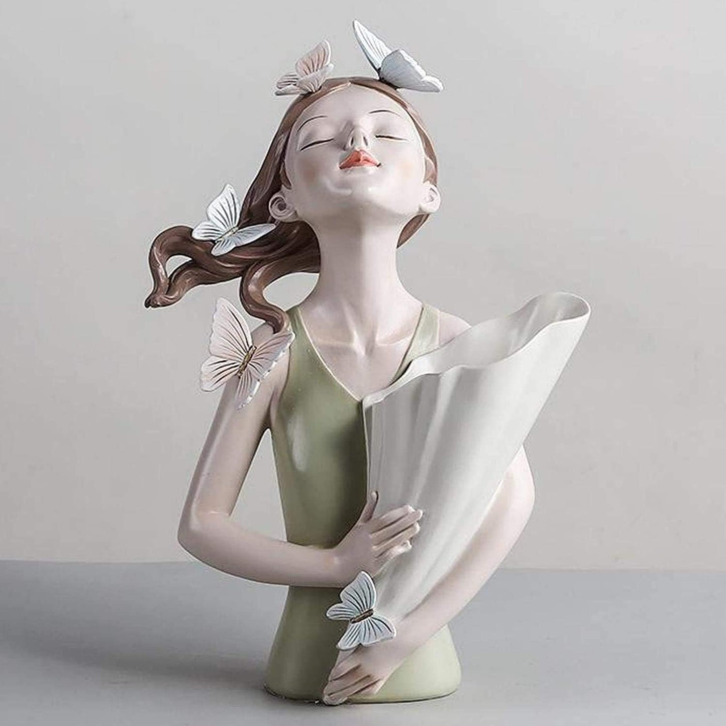 Girl Figurines Flower Vase Resin Girl Statue Sculpture Floral Flower Pots Flower Holder Desktop Planter for Home Office Table Ornaments - Green