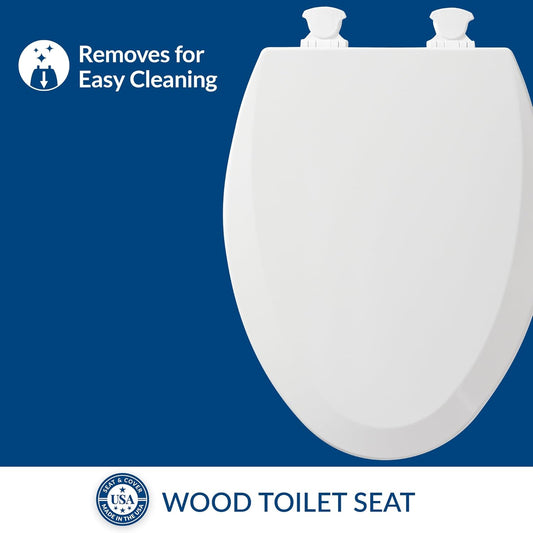 Bemis 1500EC Durable Wood Toilet Seat with Easy Clean Hinges, Made in 