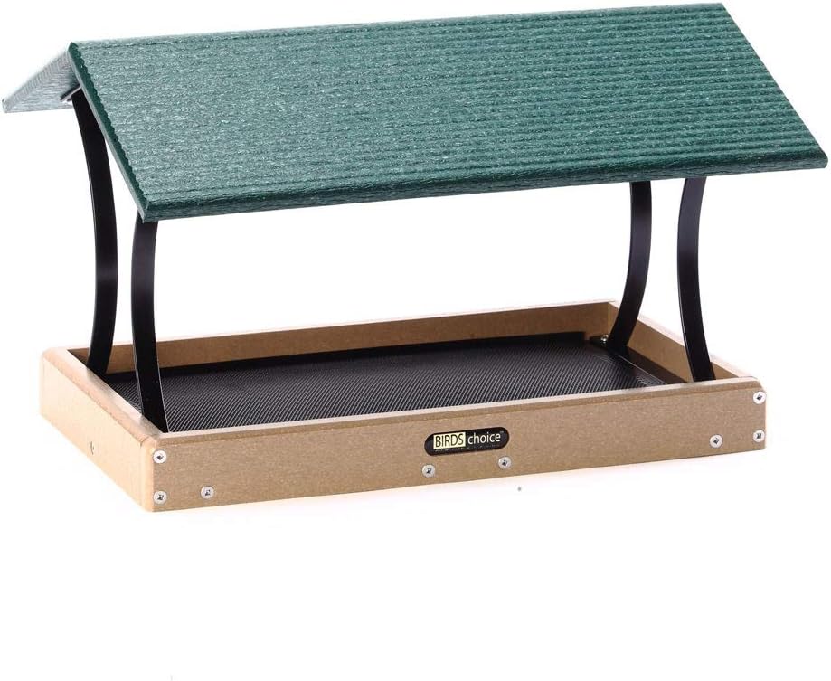 Birds Choice SNFT-300 Fly-Thru Feeder, Recycled Pole Mounted Bird Feeder, Large, Taupe/Green
