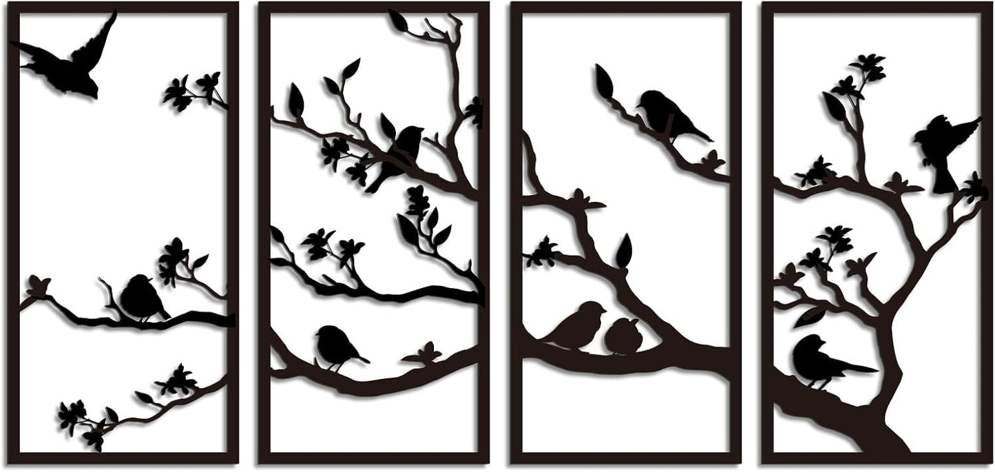Oubasa 4 Pcs Metal Birds Wall Art, Vivid Birds on Branch Silhouette Wa
