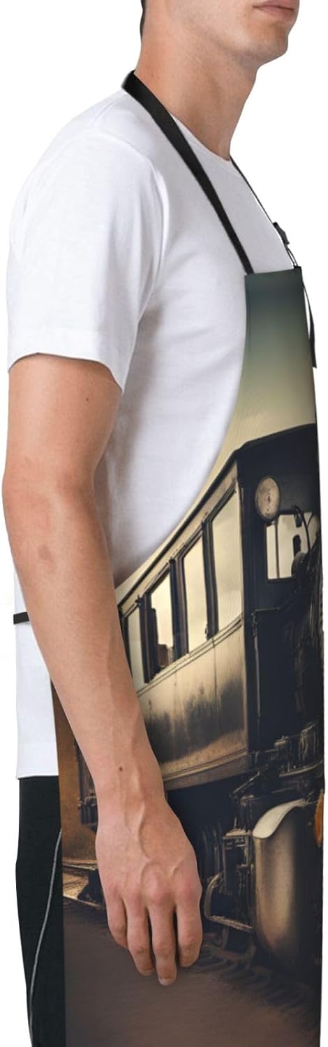locomotive print Waterproof chef's apron with pocket apron for kitchen cooking baking barbecue and gardening