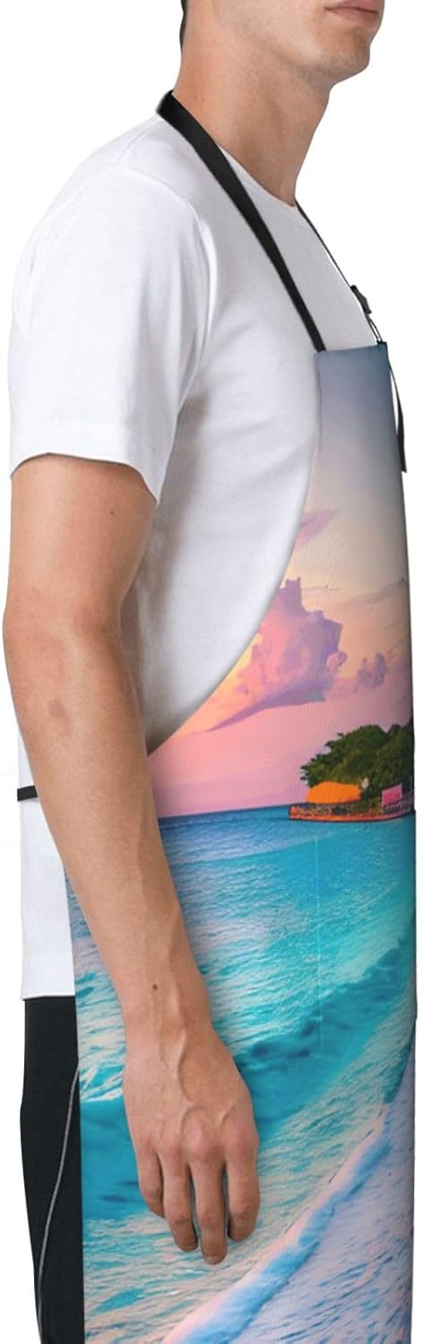 YANYU Jamaica Beach Print 28x33 In Kitchen Apron Stylish Chef Apron with Pockets for Cooking Baking Painting