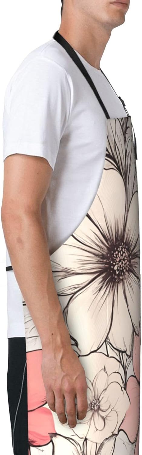 YANYU flower Print 28x33 In Kitchen Apron Stylish Chef Apron with Pockets for Cooking Baking Painting