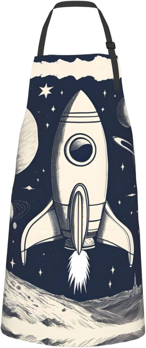 Rocket in Space print Waterproof chef's apron with pocket apron for ki