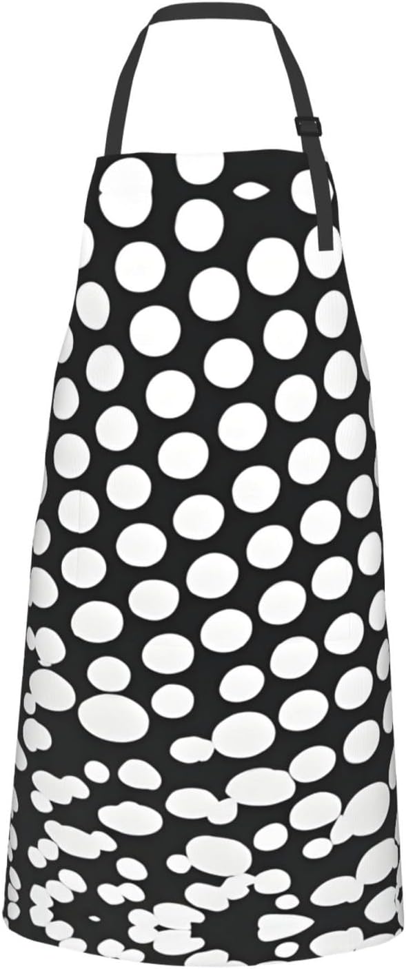 Black White Polka Dots Pattern print Waterproof chef's apron with pocket apron for kitchen cooking baking barbecue and gardening