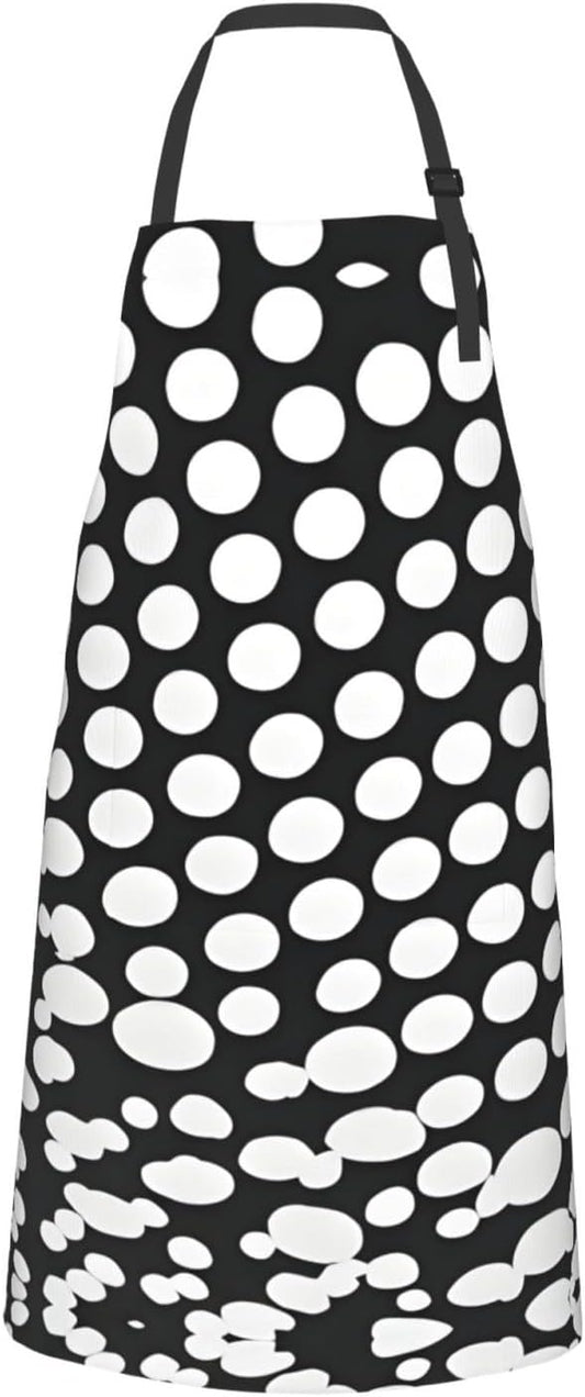 Black White Polka Dots Pattern print Waterproof chef's apron with pocket apron for kitchen cooking baking barbecue and gardening