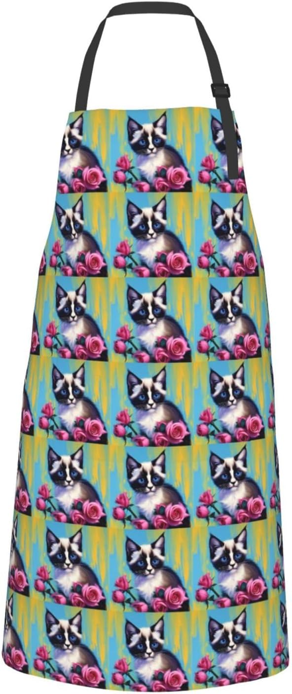 YANYU Mid-Century Modern Art Cat Print 28x33 In Kitchen Apron Stylish 