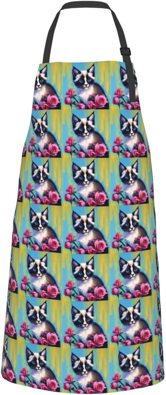 YANYU Mid-Century Modern Art Cat Print 28x33 In Kitchen Apron Stylish 