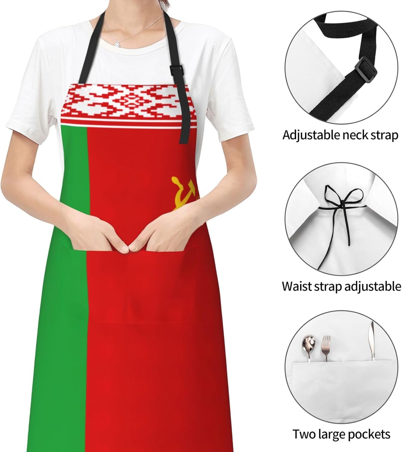 Flag of Belarus print Waterproof chef's apron with pocket apron for kitchen cooking baking barbecue and gardening