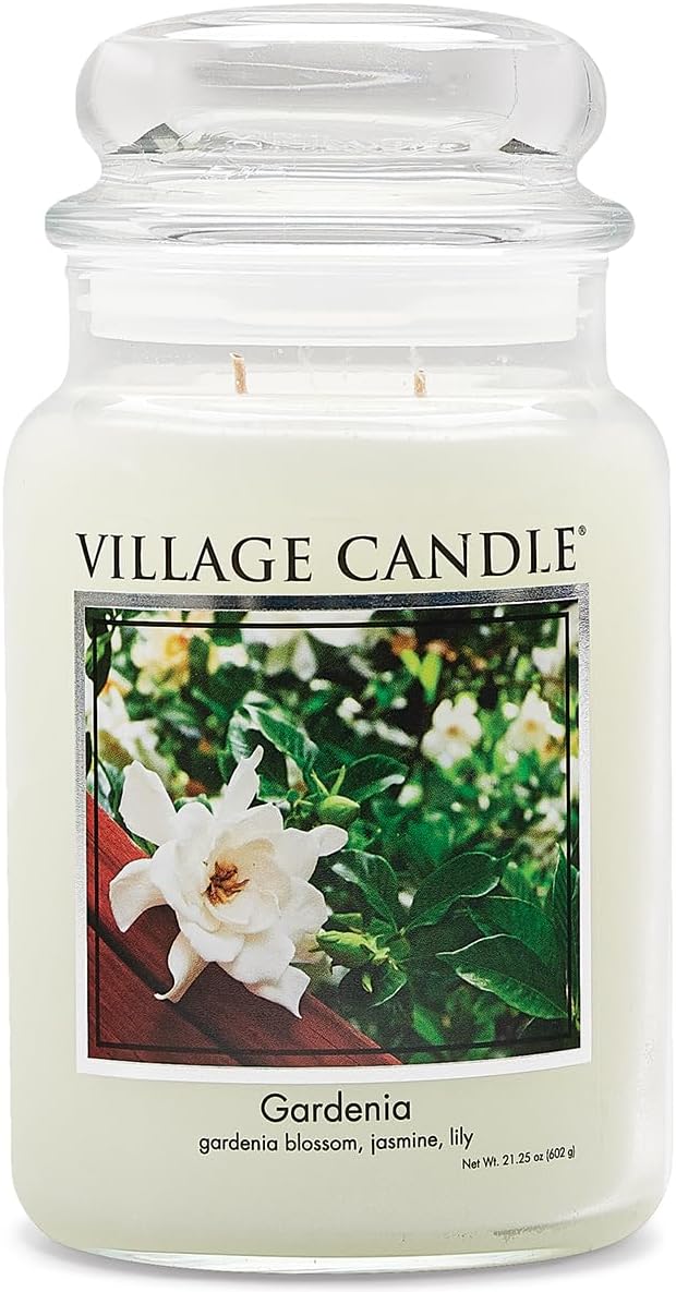 Village Candle Gardenia Large Glass Apothecary Jar Scented Candle, 21.