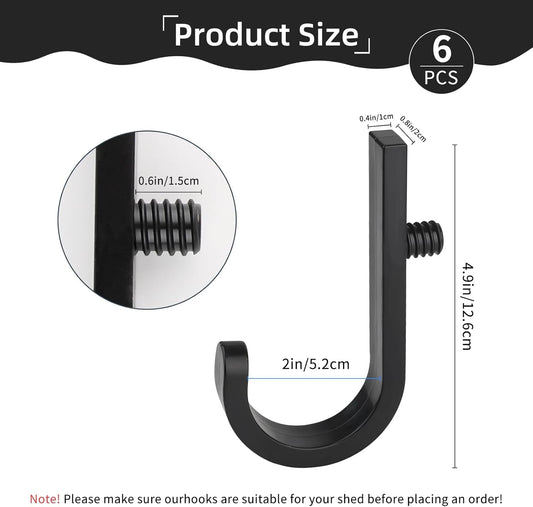 6 Pack J Shaped Tool Hooks Compatible with Suncast & Craftsman Shed Accessories, Black Premium Plastic Shed Hooks for Shed Organization, Garden & Garage Storage Hooks and Hanging Accessories