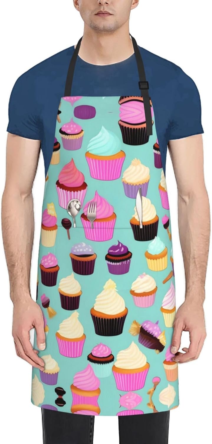 Cupcake Pattern Print Laundry apron 28x33 In Waterproof Kitchen Apron with Pockets for Cooking Baking