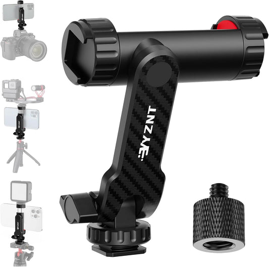 Phone Tripod Mount, Universal Smartphone Holder with 2 Cold Shoe Mount Adapter and 1/4" Standard Screw Thread, 360°Rotation & 180°Tilt Phone Clamp Compatible with iPhone & Android for Photography