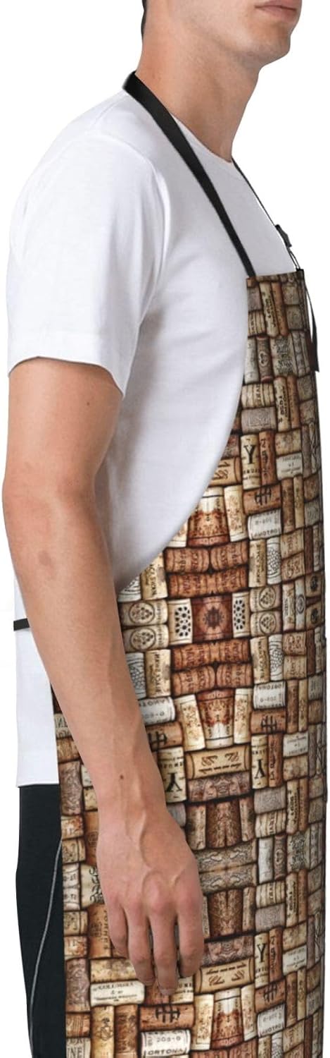 Wine cork print Waterproof apron with pocket adjustable cooking apron for adult kitchen bibs to bake
