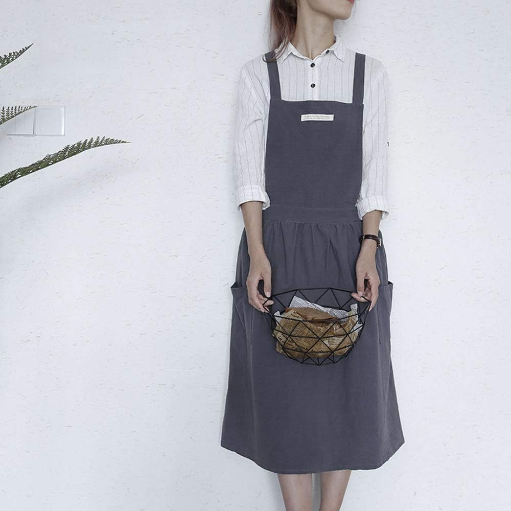 Cotton and linen Kitchen Cooking Aprons Dress for Women with Pockets C