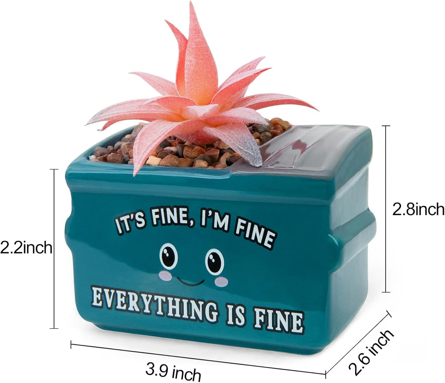 Dumpster Fire Fake Plants in Ceramic Succulent Pots Desk Decor, Emotional Support Positive Thinking Office Desk Accessories, Motivational Gifts for Women, Men, Coworkers