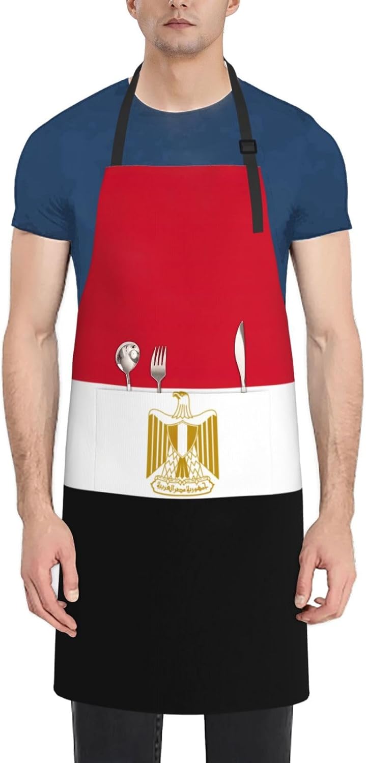 Egyptian flag print Waterproof chef's apron with pocket apron for kitchen cooking baking barbecue and gardening