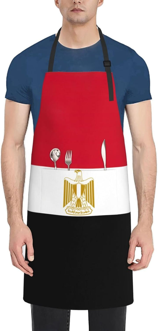 Egyptian flag print Waterproof chef's apron with pocket apron for kitchen cooking baking barbecue and gardening