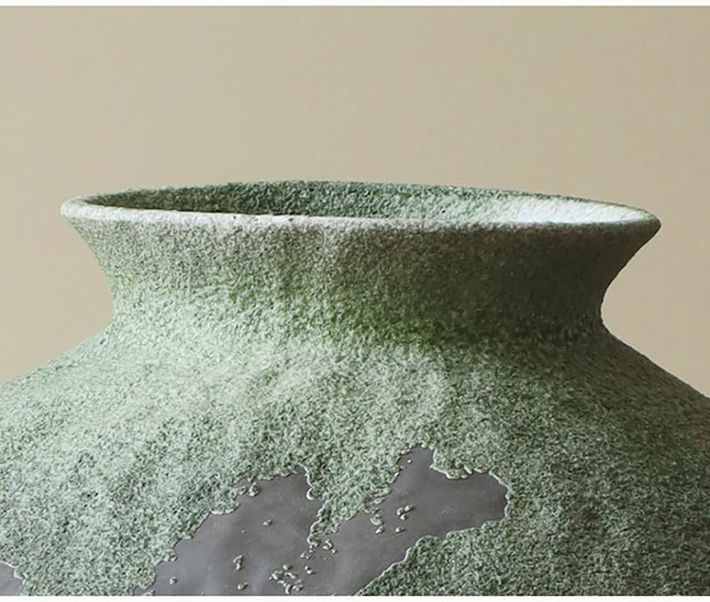 Large Green Rustic Ceramic Flower Vase Wabi Sabi Stoneware Planter Pot for Garden Home Decor Farmhouse Decor