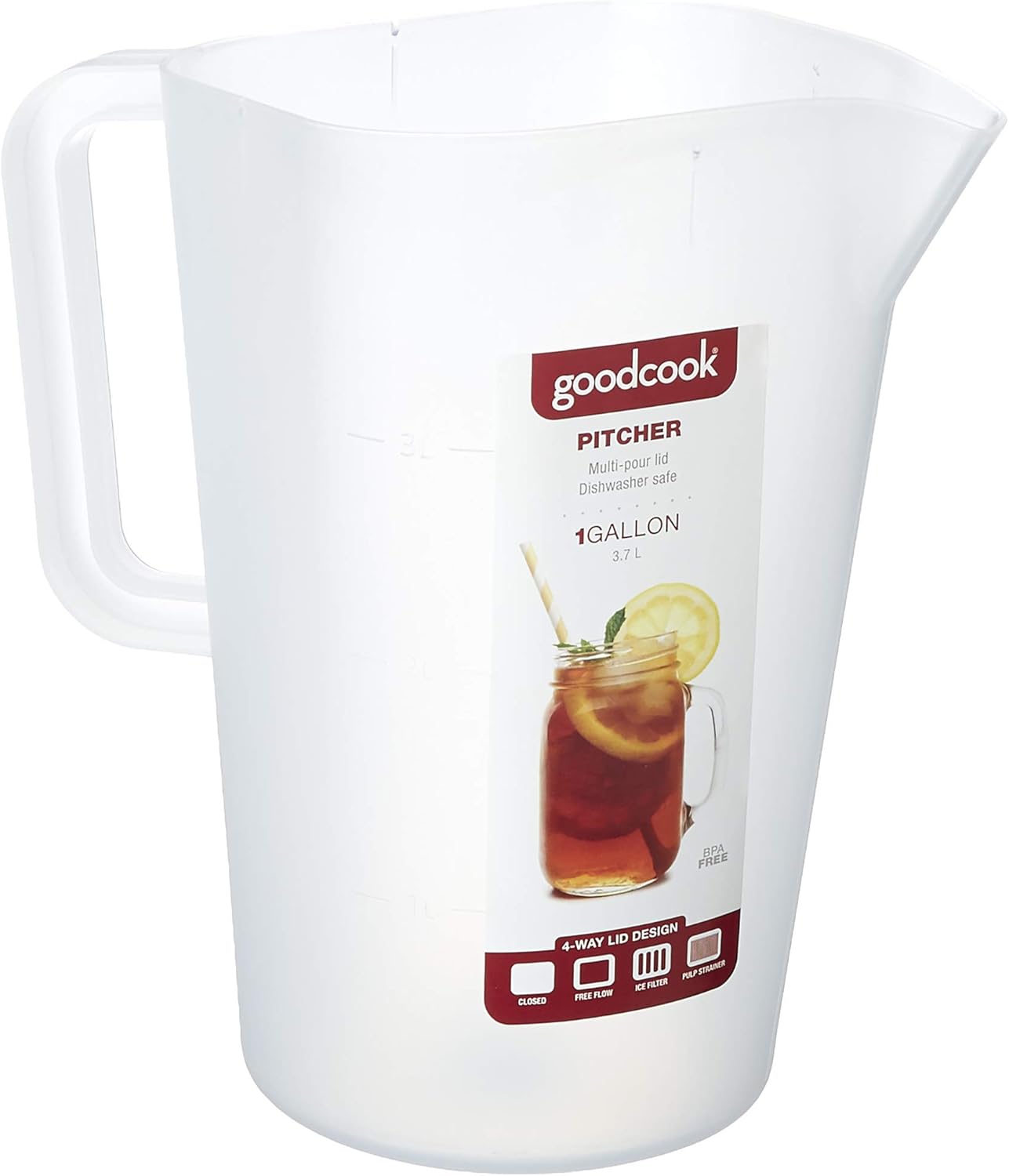 GoodCook 1 Gallon Pitcher with 4 Way Lid, Made Without BPA, Clear