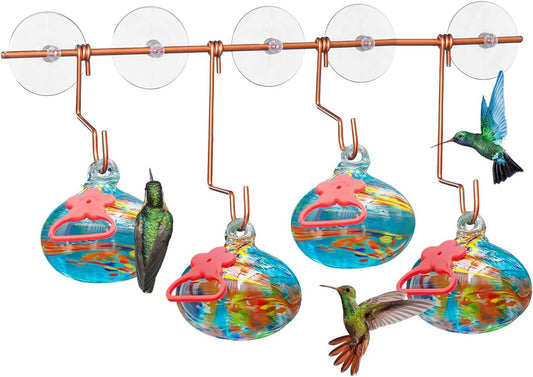 Window Hummingbird Feeder with Suction Cups,Hand-Blown Glass Hummingbi