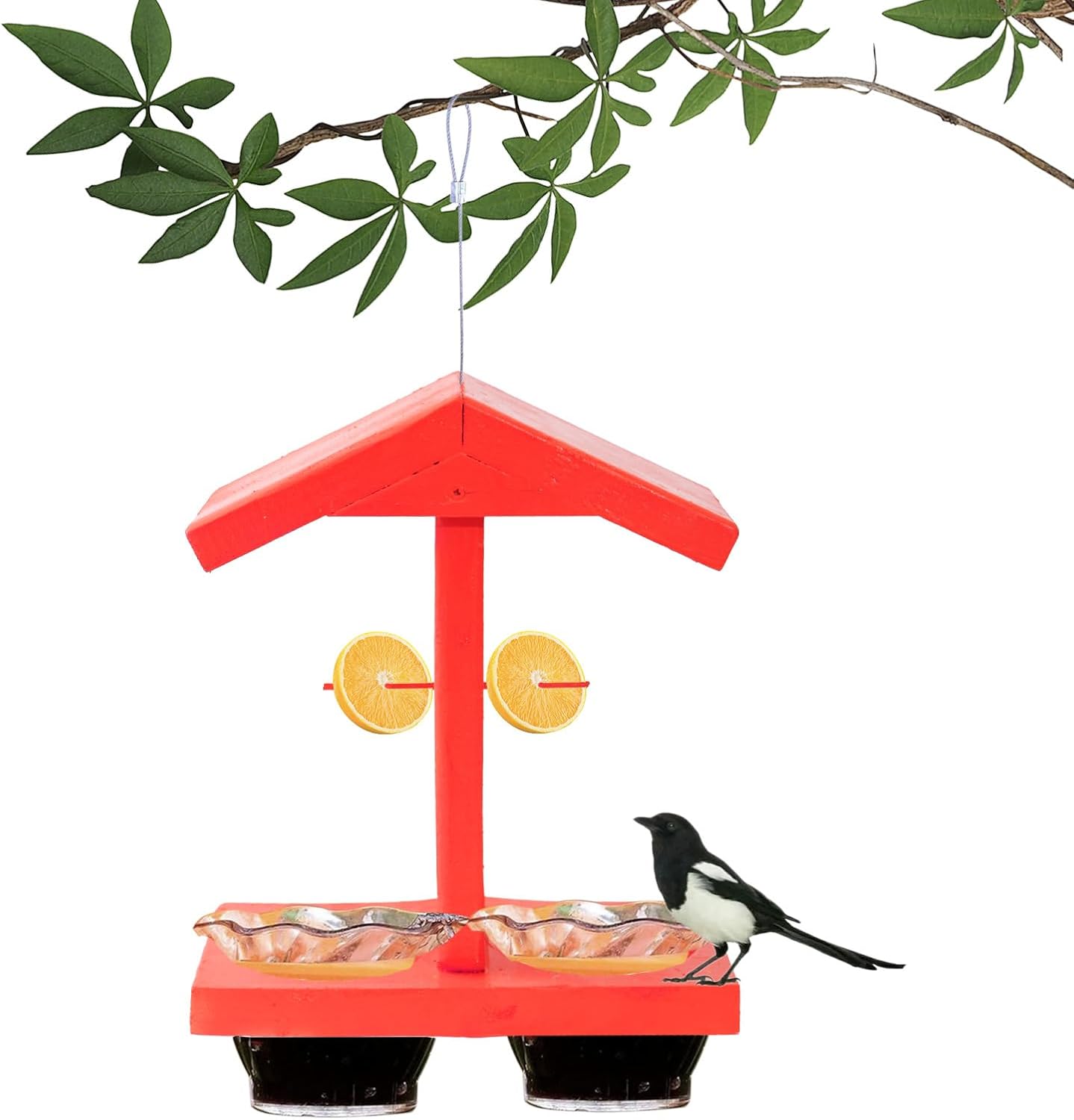 Outdoor Hanging Bird Feeders Two Removable Food Container Materials Wildlife Garden for Bird Watching Weatherproof Hanging Bird Feeders