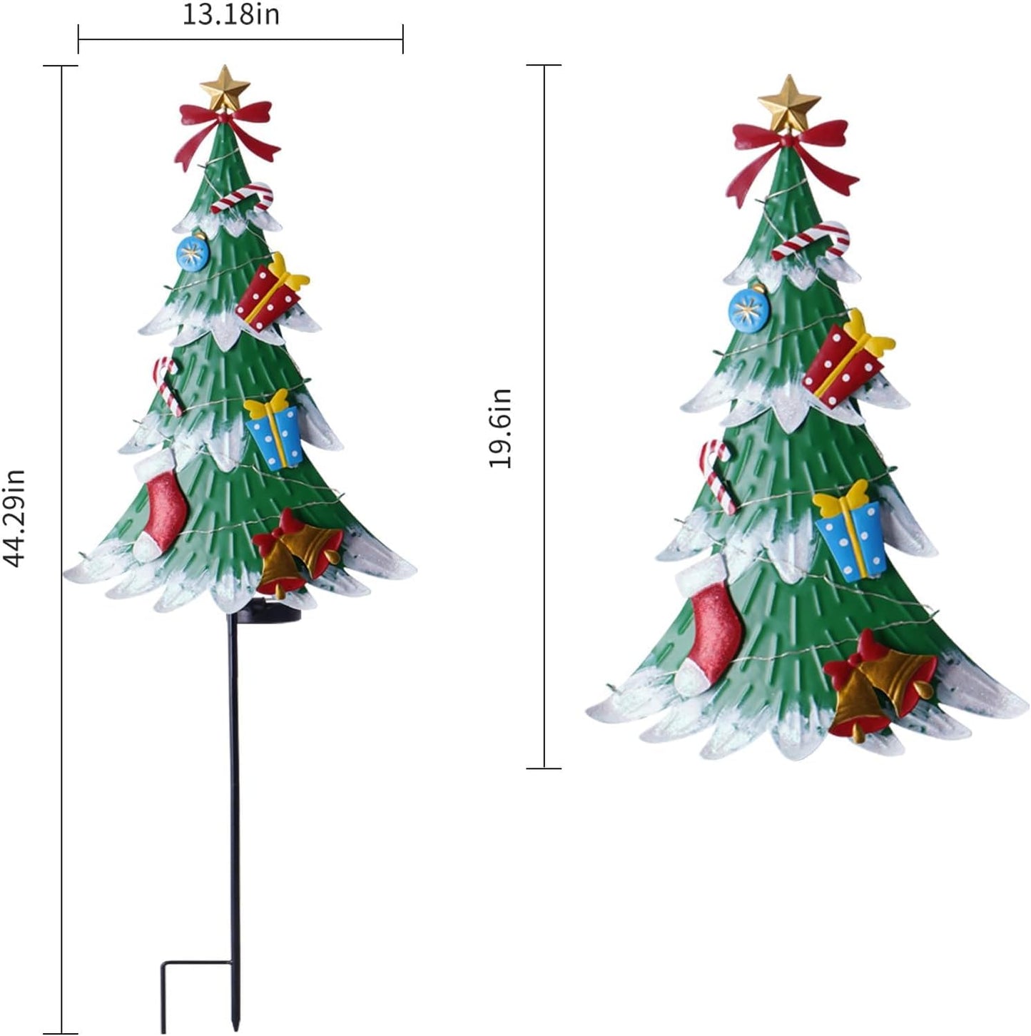LIGHTSHINE Metal Christmas Tree with Solar Led Lights and Various Metal Xmas Ornaments, Outdoor Solar Christmas Decorations, Outdoor Iron Christmas Decor for Yard, Garden, Porch (Multicolor)