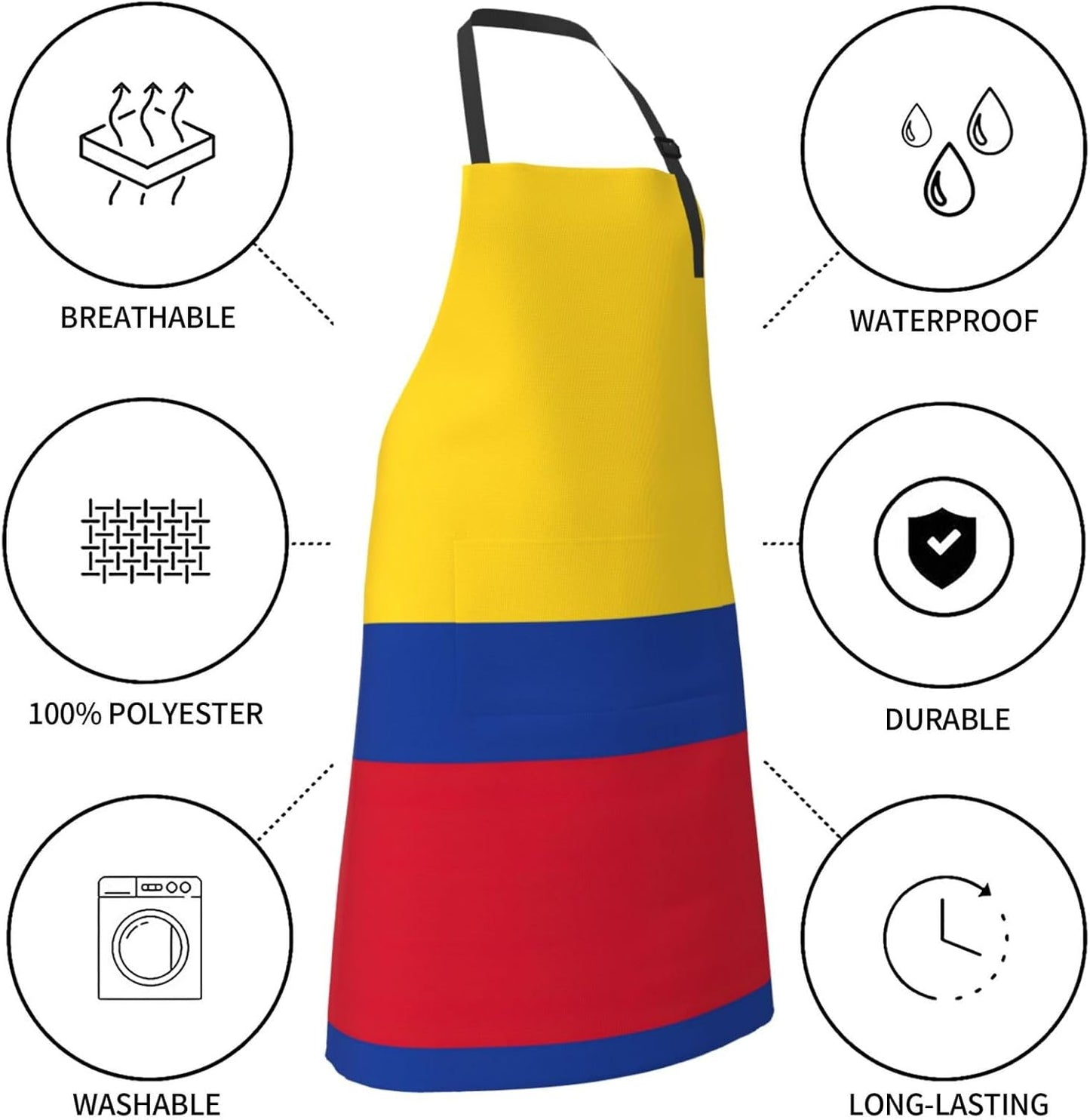 Flag of Colombia print Waterproof chef's apron with pocket apron for kitchen cooking baking barbecue and gardening