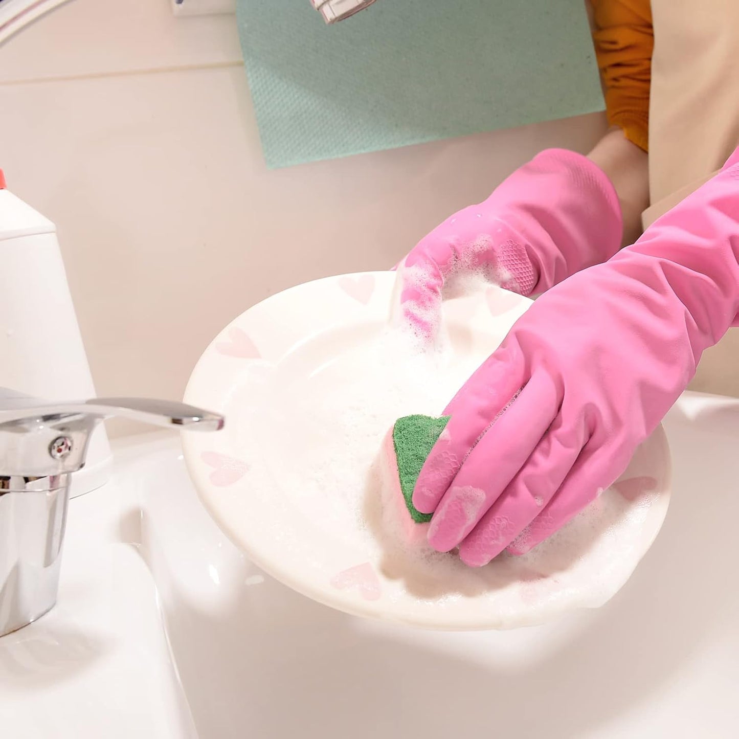 Rubber Kitchen Dishwashing Gloves - 4 Pairs Colorful Reusable Househol