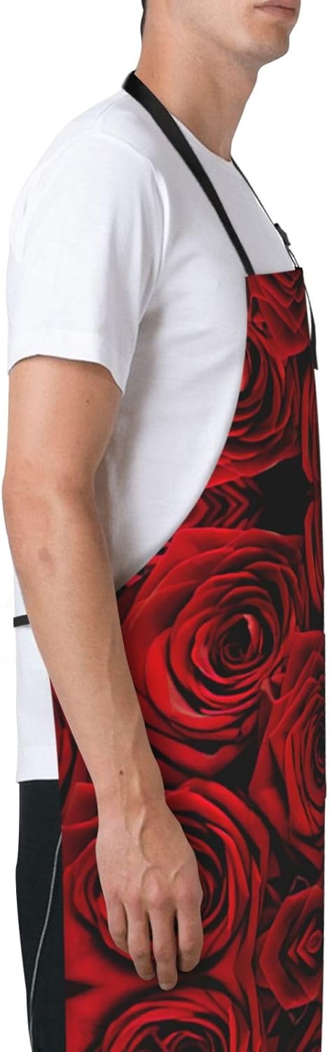 Red Rose Flower Print Laundry apron 28x33 In Waterproof Kitchen Apron 