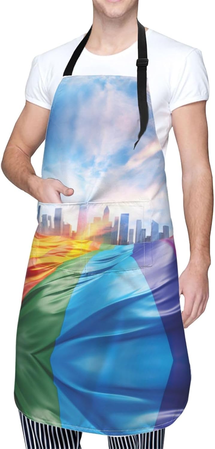Pride Flag print Waterproof apron with pocket adjustable cooking apron for adult kitchen bibs to bake