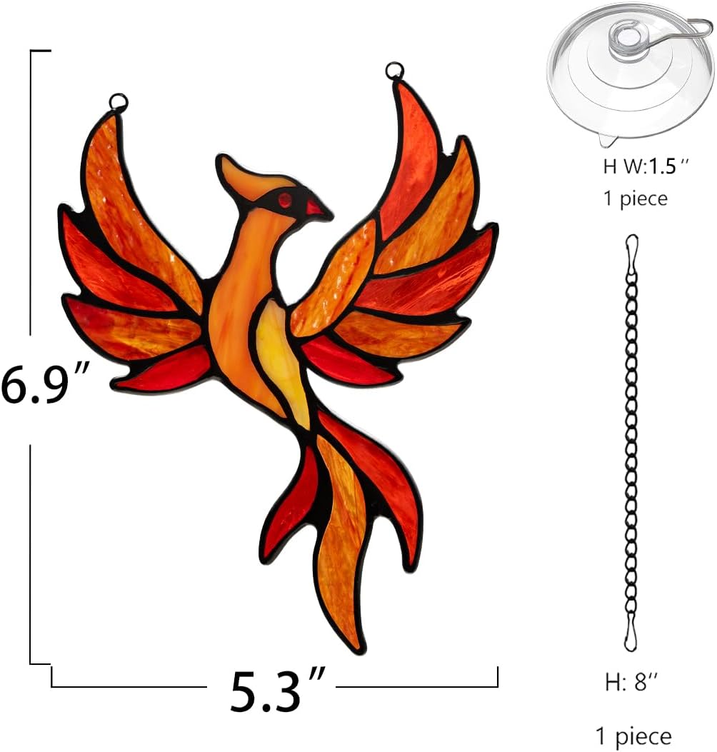 Phoenix Decor Stained Glass Window Hangings,Phoenix Themed Gifts Stain