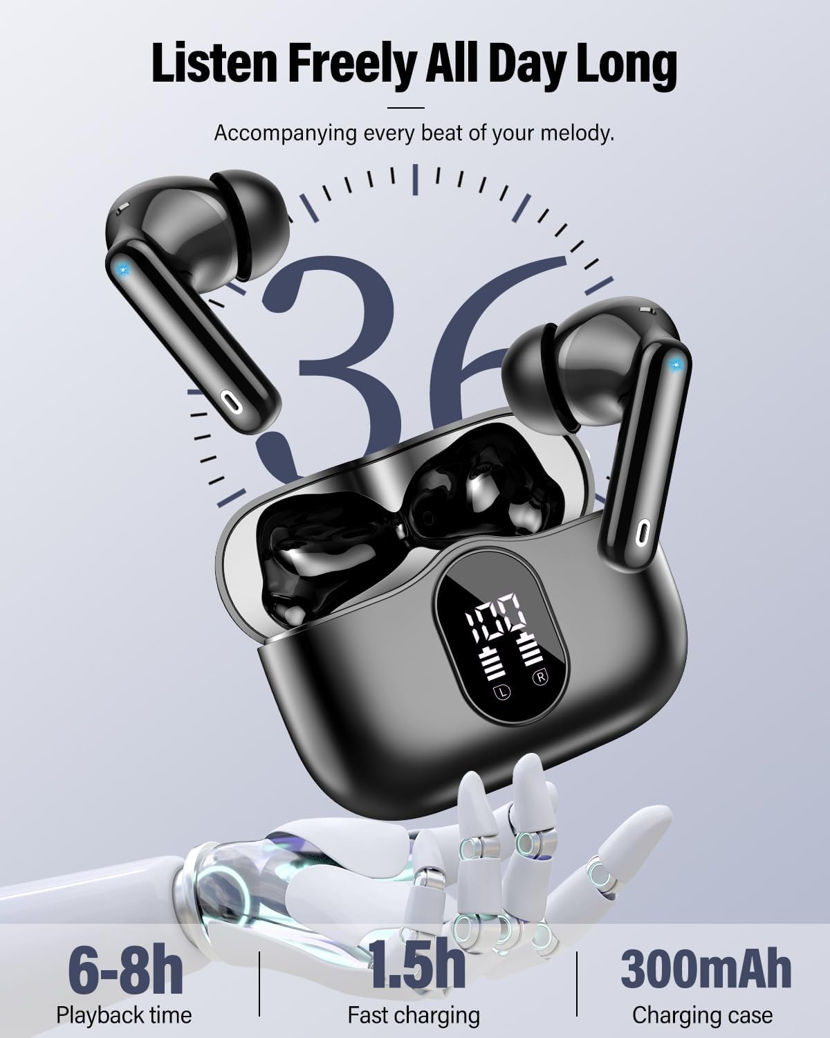 Wireless Earbuds, Bluetooth 5.4 Headphones Bass Stereo, Ear Buds with 