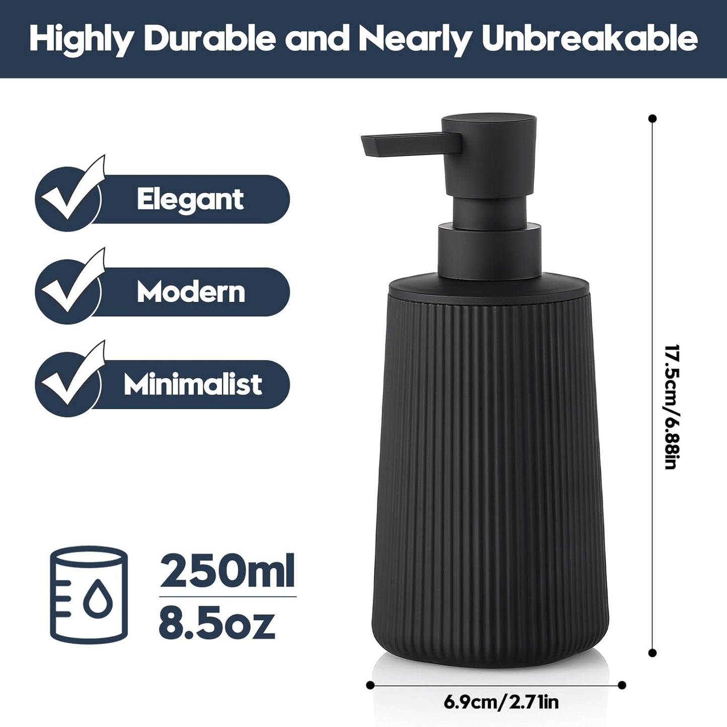 Small Soap Dispenser for Bathroom and Kitchen, Modern Farmhouse Stripe