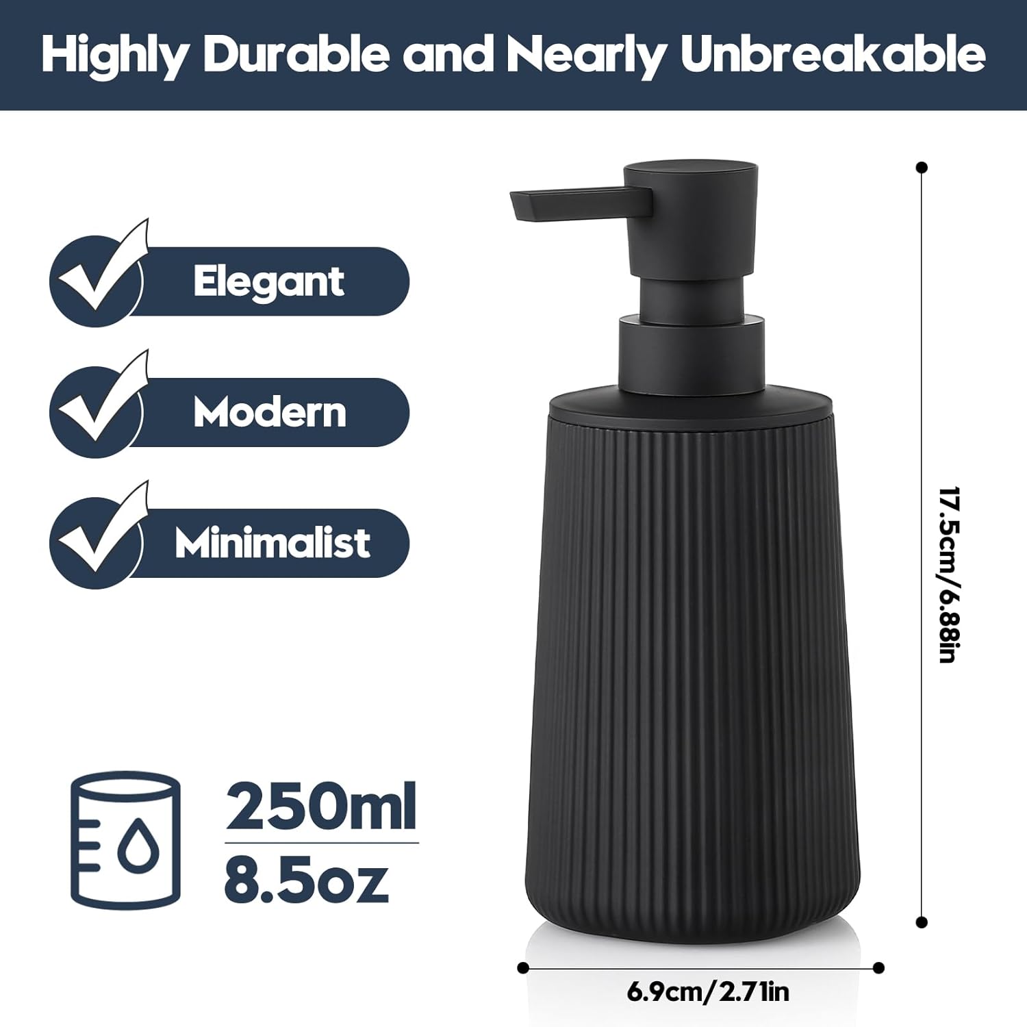 Small Soap Dispenser for Bathroom and Kitchen, Modern Farmhouse Stripe