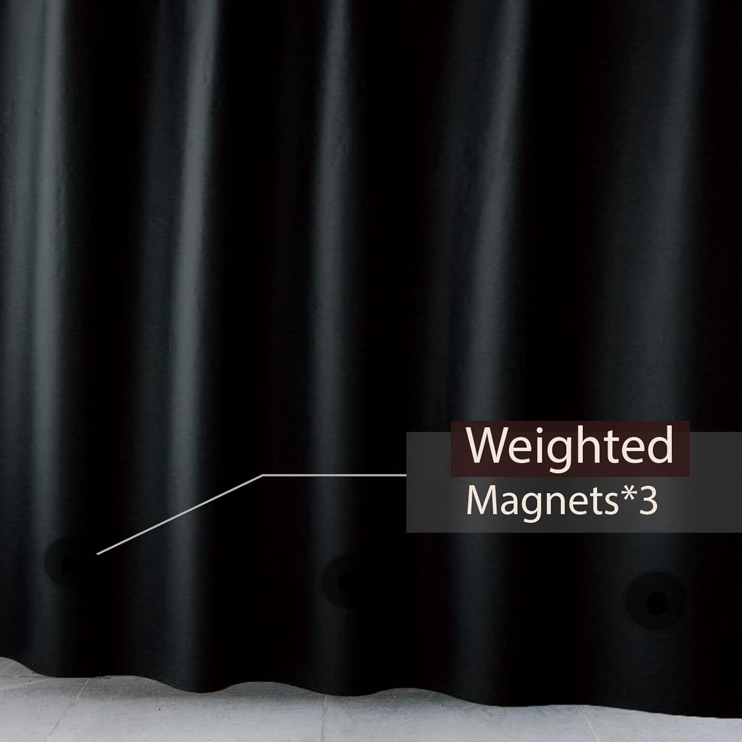 Black Shower Curtain Liner, 4G PEVA Shower Liner, Plastic Waterproof Shower Curtains, 72x72 inch with Grommet Holes 3 Magnetic Weights(Black)