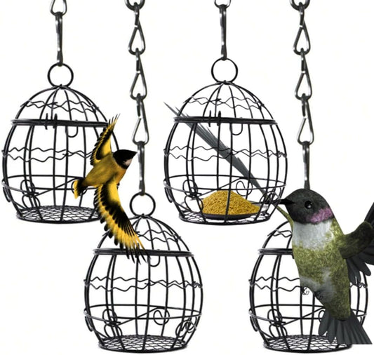 Bird Feeder, Suet Ball Feeders for Outside Hanging, Metal Hanging Bird Feeder with Hooks, Fat Ball Bird Feeder Suet Feeder for Wild Birds Outdoor Garden (Black,4 pcs)