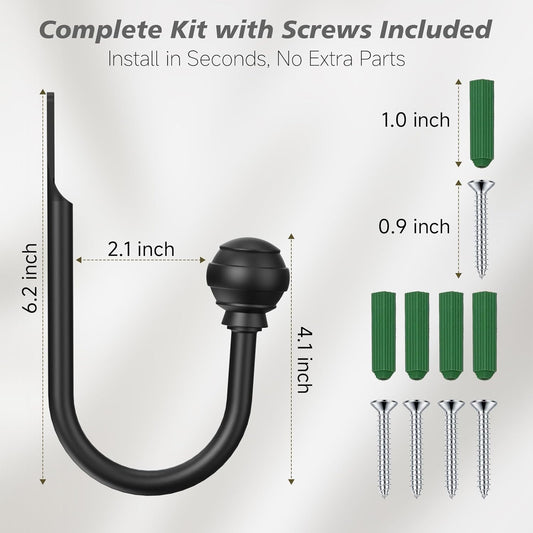 Hion Curtain Holdbacks Black 2pcs, Curtain Tiebacks Wall Mounted Curtain Hooks Holders for Drapes