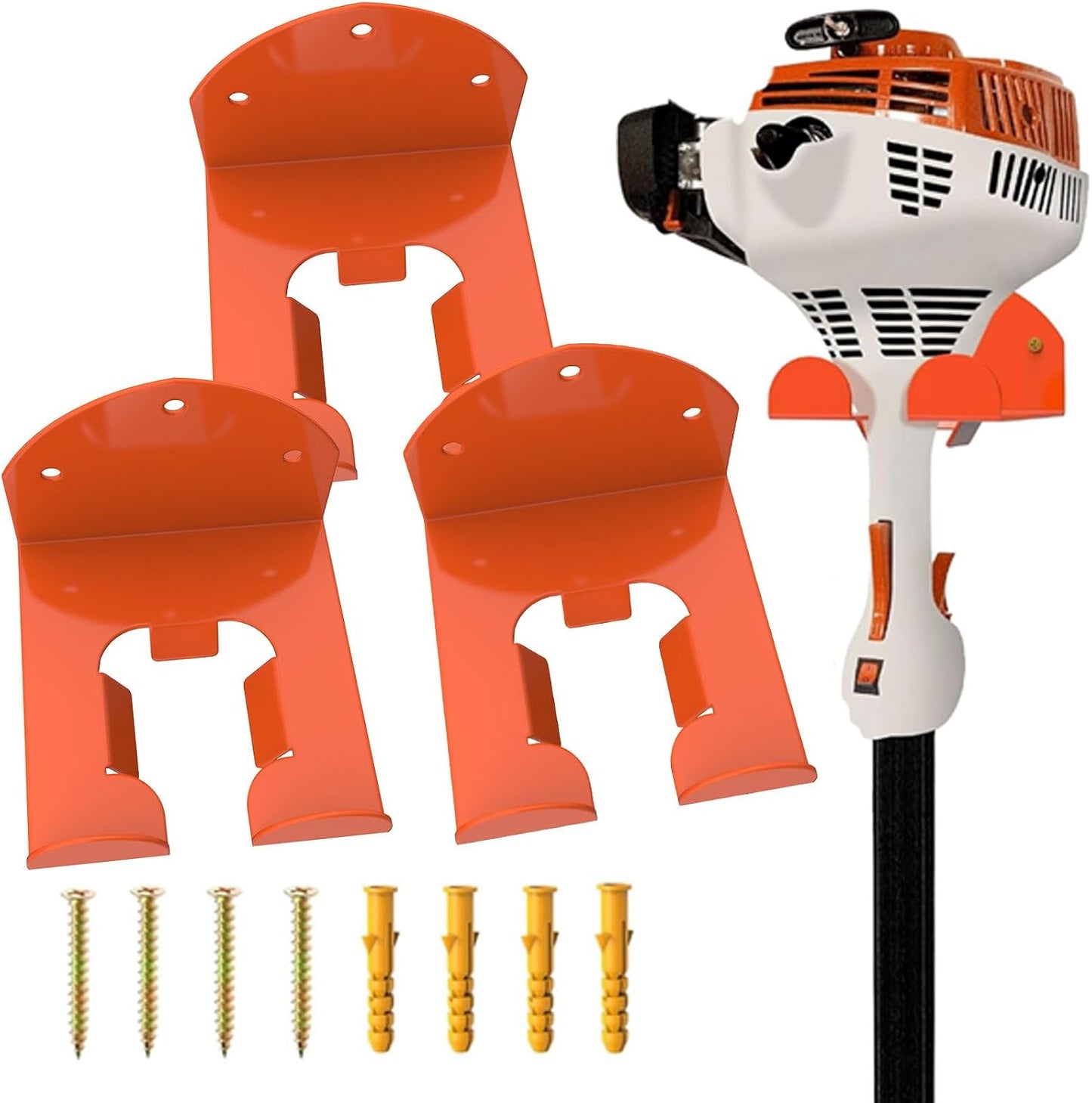 Garage Organizer Wall Hanger - Heavy Duty Garage Storage Trimmer Rack, Garden Power Tool Holder for Weed Whackers, Grass Trimmer, Hedge Trimmer, Grass Trimmer, Garage Tools, 3 Pack(Orange)