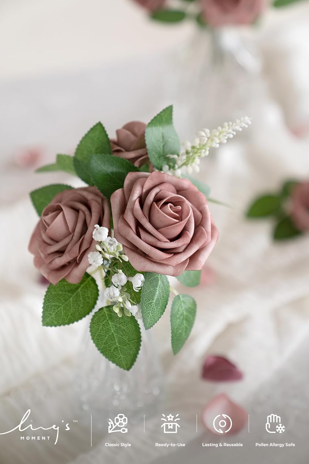 Ling's moment Artificial Plants Bulk Rose Leaves Decor,35Pcs Fake Greenery Filler Decorations, Realistic Texture Plants for Wedding Bouquets/Table Centerpieces, Garden/Pot, and Floral Arrangement