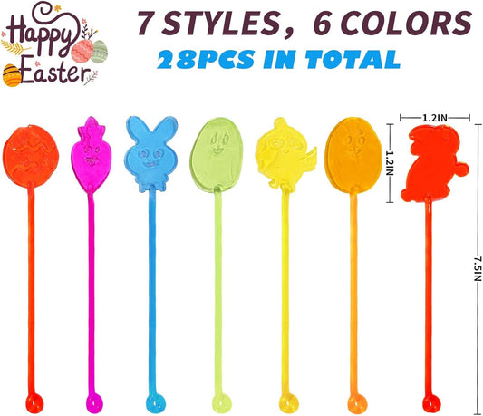 28 Pack Easter Sticky Hands Toys, Bunny Chick Egg Carrot Styles Stretchy Toys Easter Basket Stuffers, Pinata Fillers, Party Favors Gifts for Kids Boys Girls