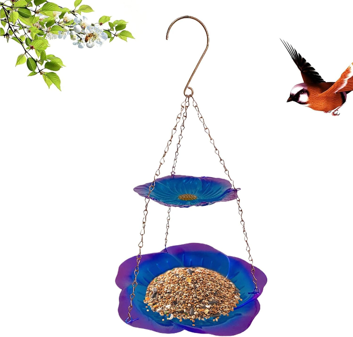 Bird Feeder, Metal Weatherproof Flower-Shaped Double-Layer Tray for Feeding Birds — Balcony, Garden, Aviary, Home, Finch & Parrot Use