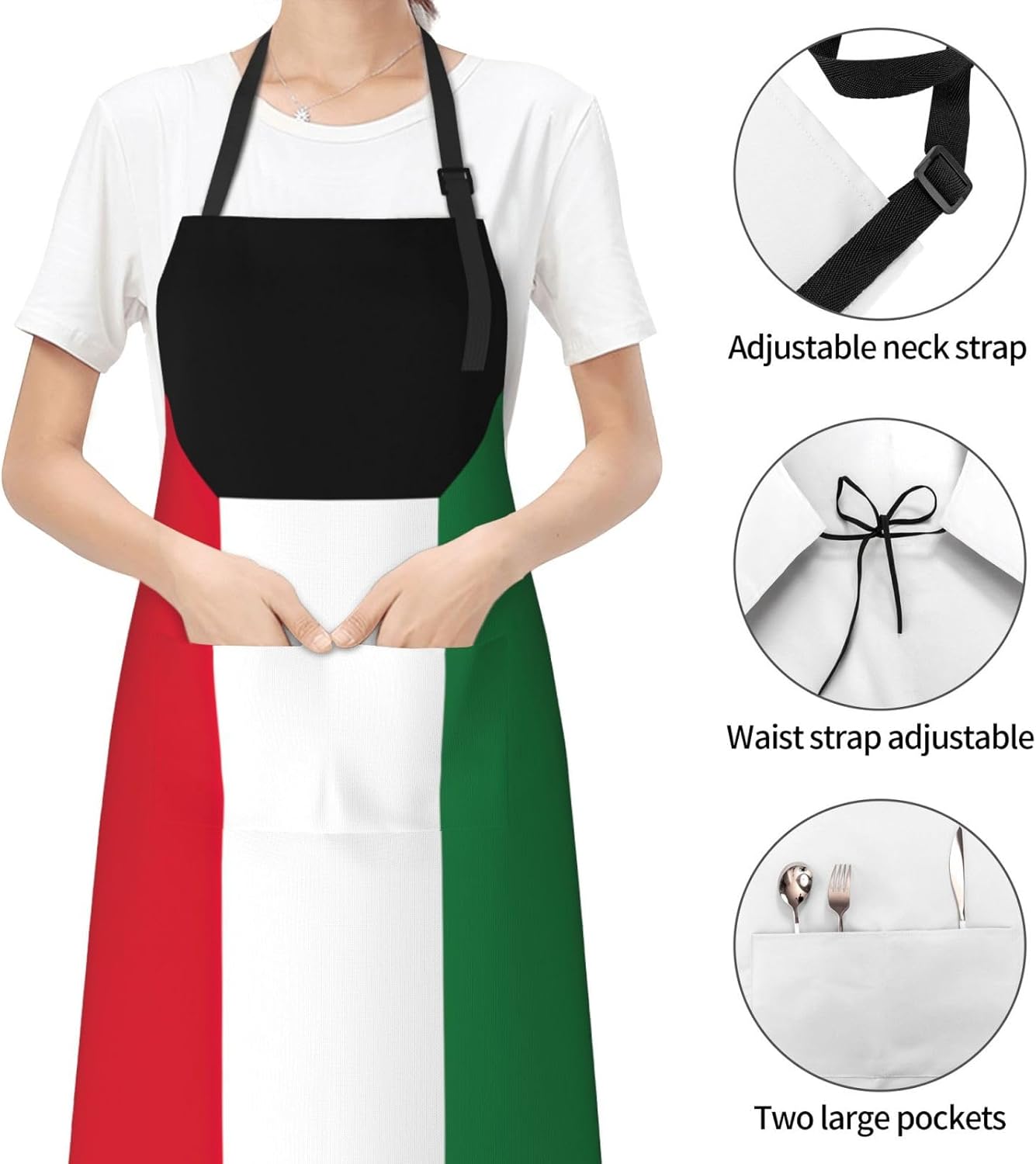YANYU Kuwaiti flag Print 28x33 In Kitchen Apron Stylish Chef Apron with Pockets for Cooking Baking Painting