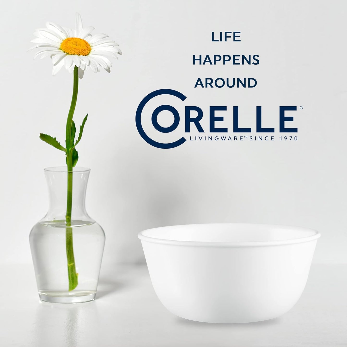 Corelle Vitrelle 28-oz Soup/Cereal Bowls Set of 6 Chip & Crack Resistant Dinnerware Bowls for Soup, Ramen, Cereal and More, Triple Layer Glass, Winter Frost White