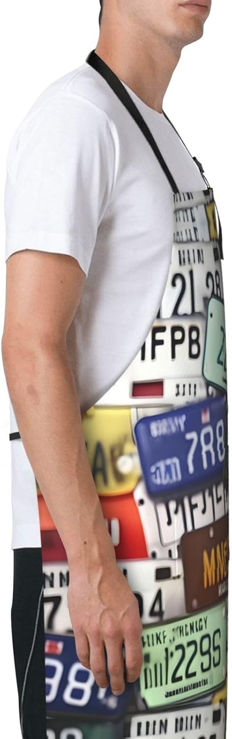 License Plate print Waterproof apron with pocket adjustable cooking apron for adult kitchen bibs to bake