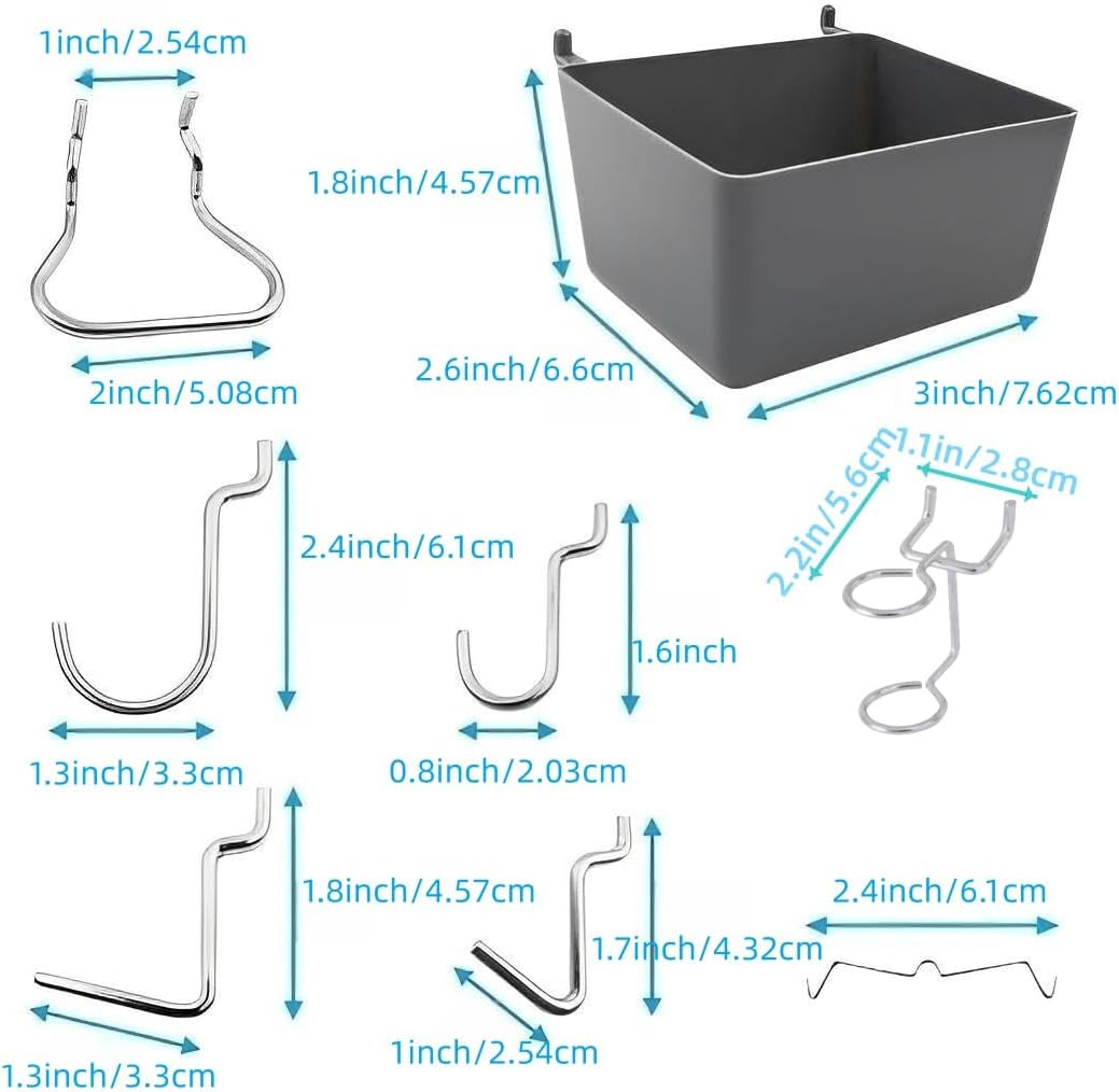 165pcs Metal Hanging Organizer Set, Waterproof Hooks and Storage Boxes for 1-inch Gutter Spacing, Tool Hanging Kit with Hammer, Brush, Drill, Screw for Garage, Warehouse, Garden Use