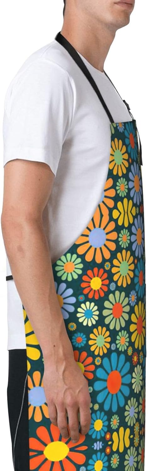 Hippie Pattern Print Laundry apron 28x33 In Waterproof Kitchen Apron with Pockets for Cooking Baking