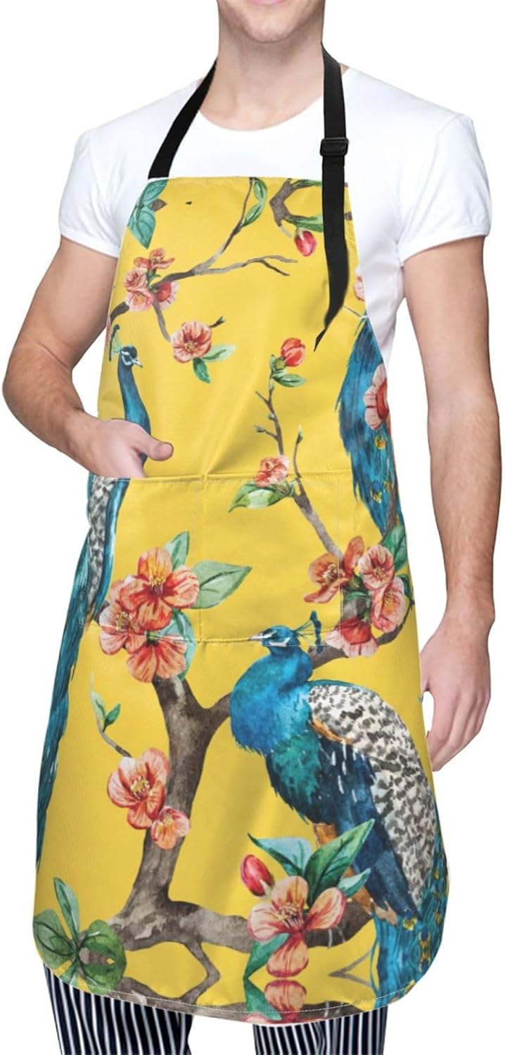 Beautiful Peacock Print 28x33 In Adult Kitchen Apron with Pockets Vers