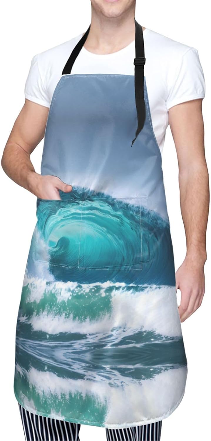 Ocean Wave Print Laundry apron 28x33 In Waterproof Kitchen Apron with 