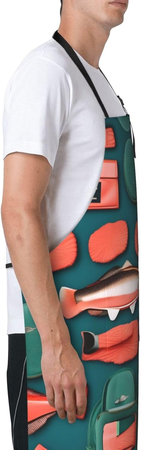 Salmon pattern Print Laundry apron 28x33 In Waterproof Kitchen Apron with Pockets for Cooking Baking